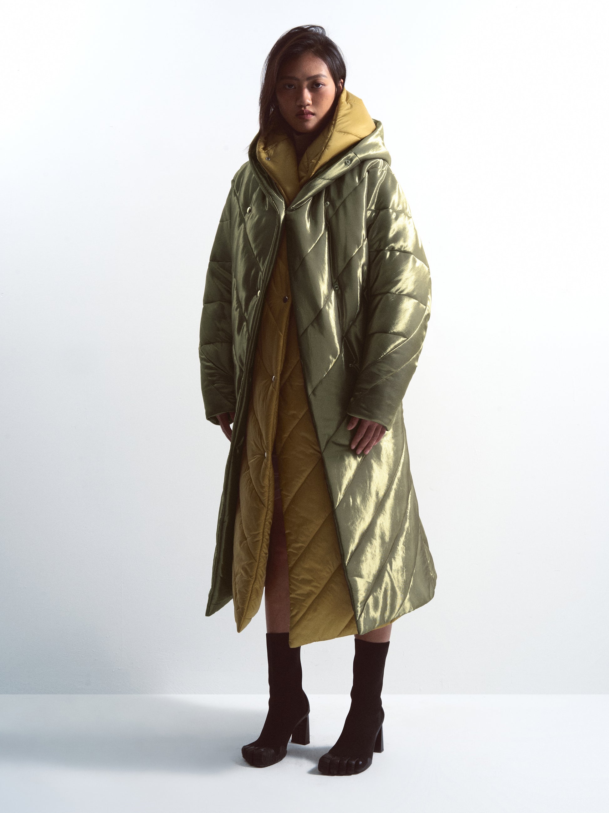 Glossy Green Hooded Coat
