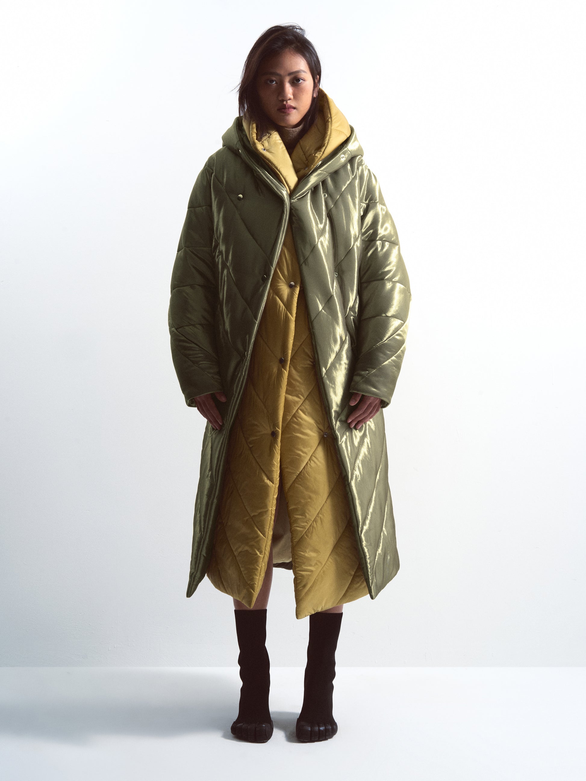 Mix Green Hooded Coat
